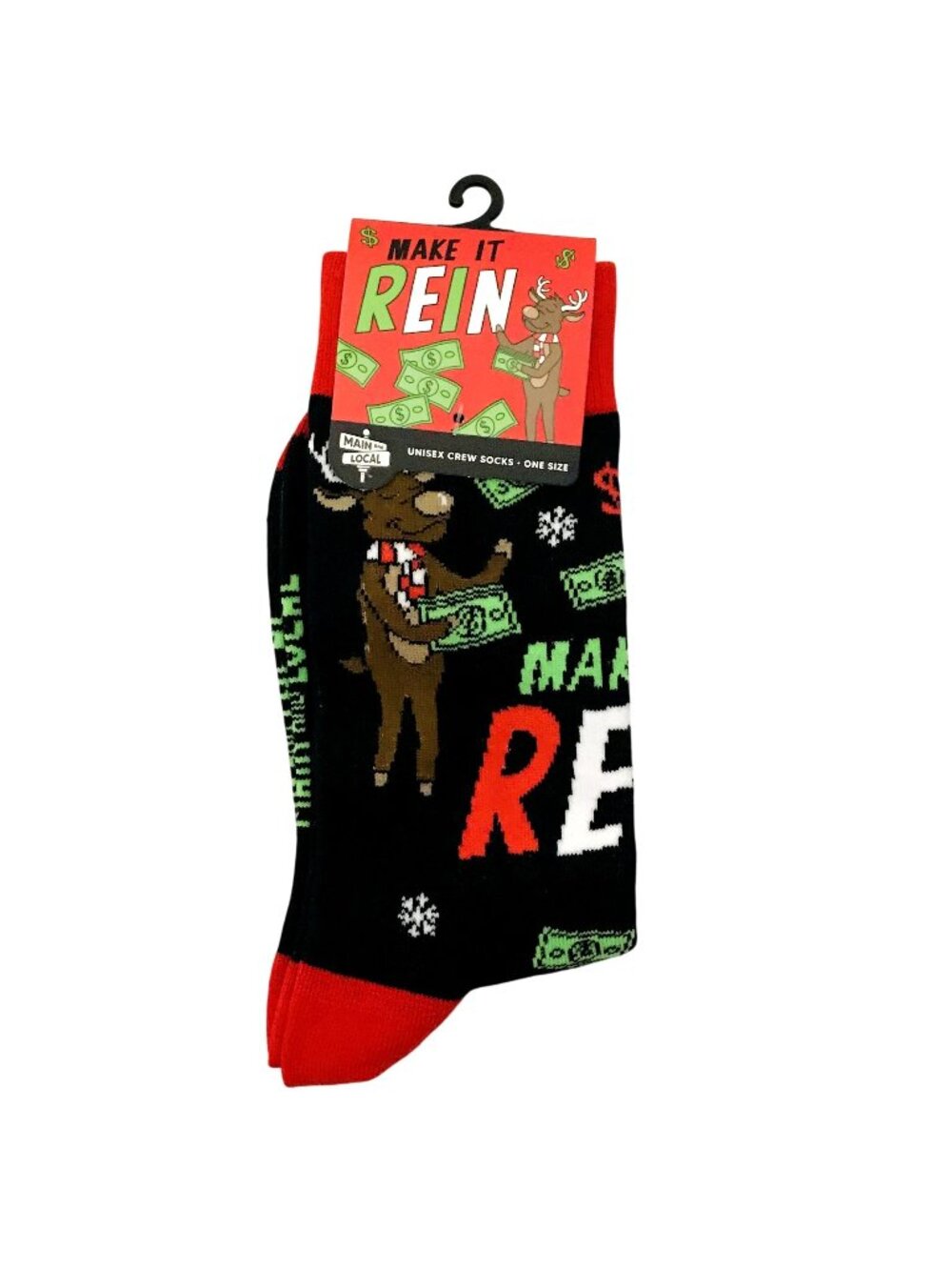MAKE IT REIN Reindeer Throwing Money Men's Crew Socks OSFM